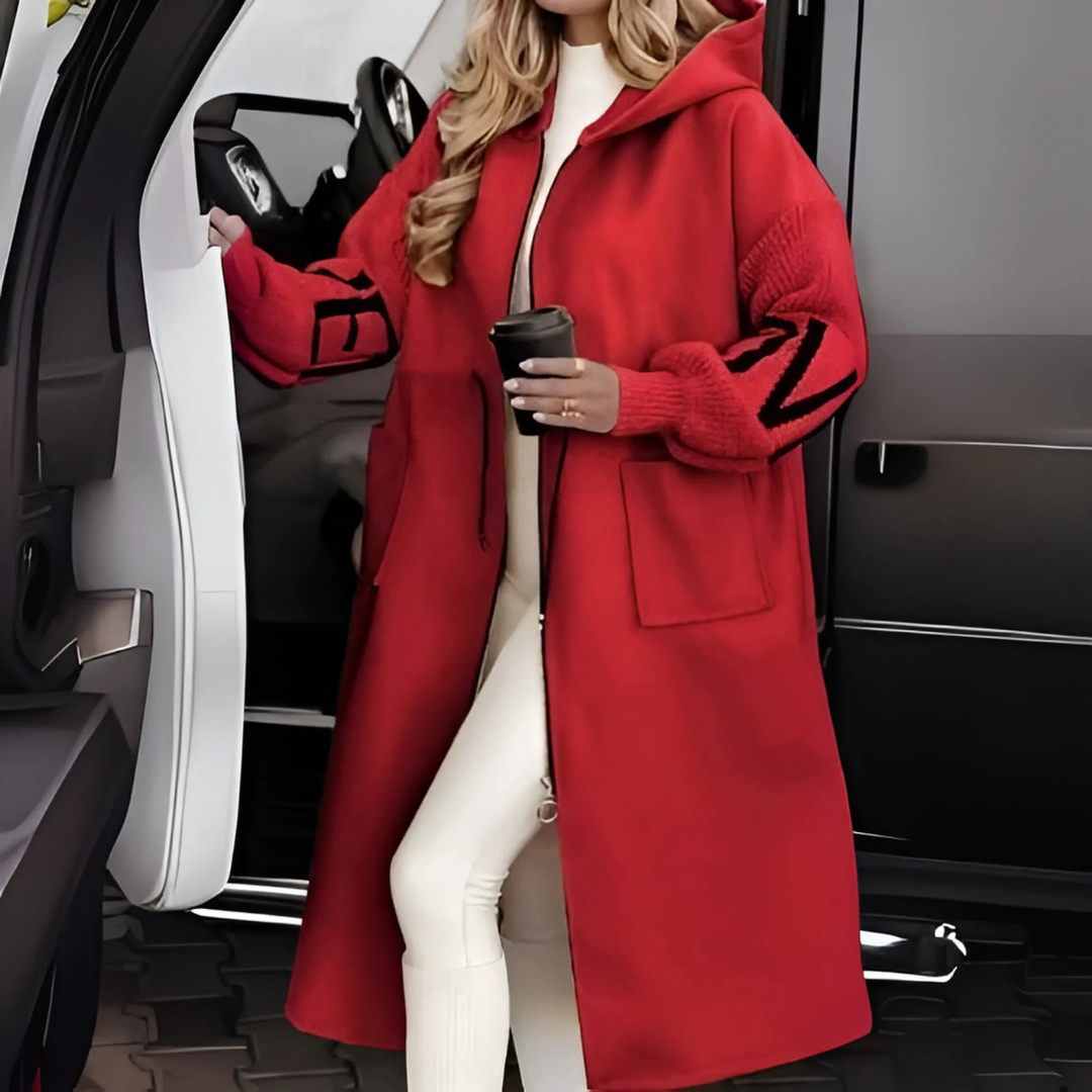 Eveline™ | Langer Kapuzenmantel mit Strickärmeln
