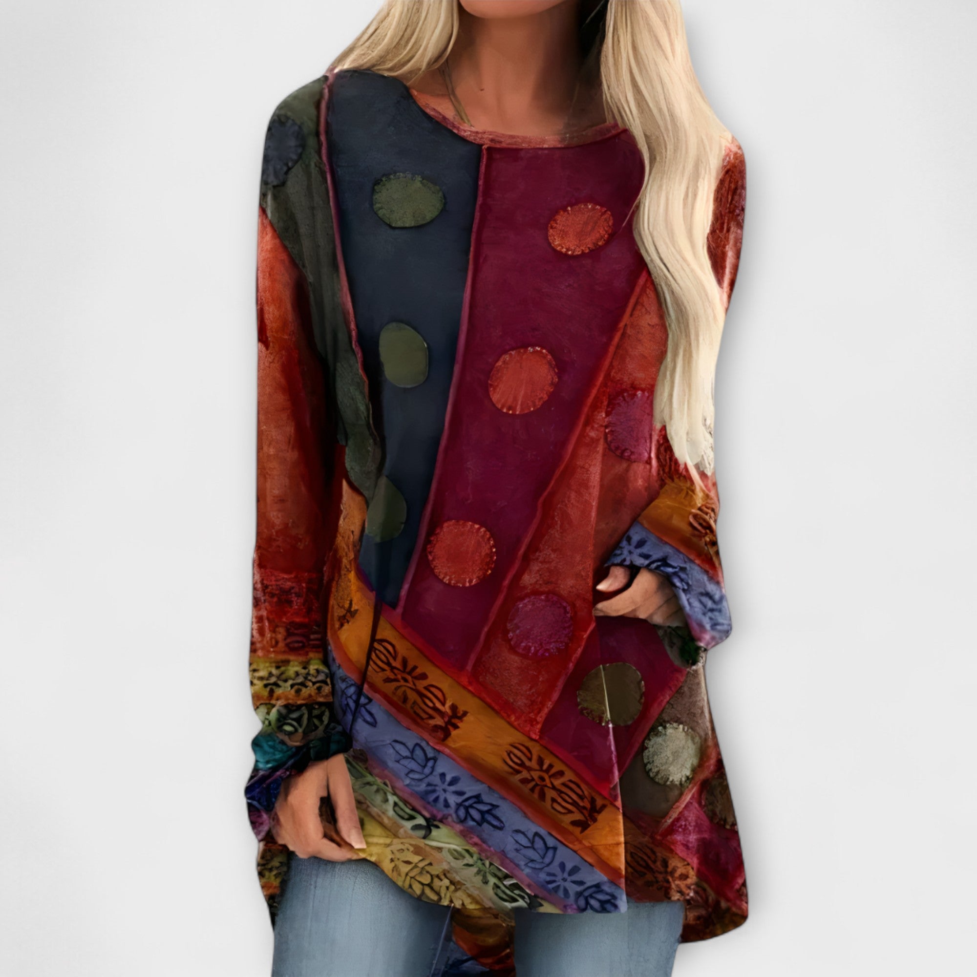 Stylische Damenbluse Mit Ethnischem Druck