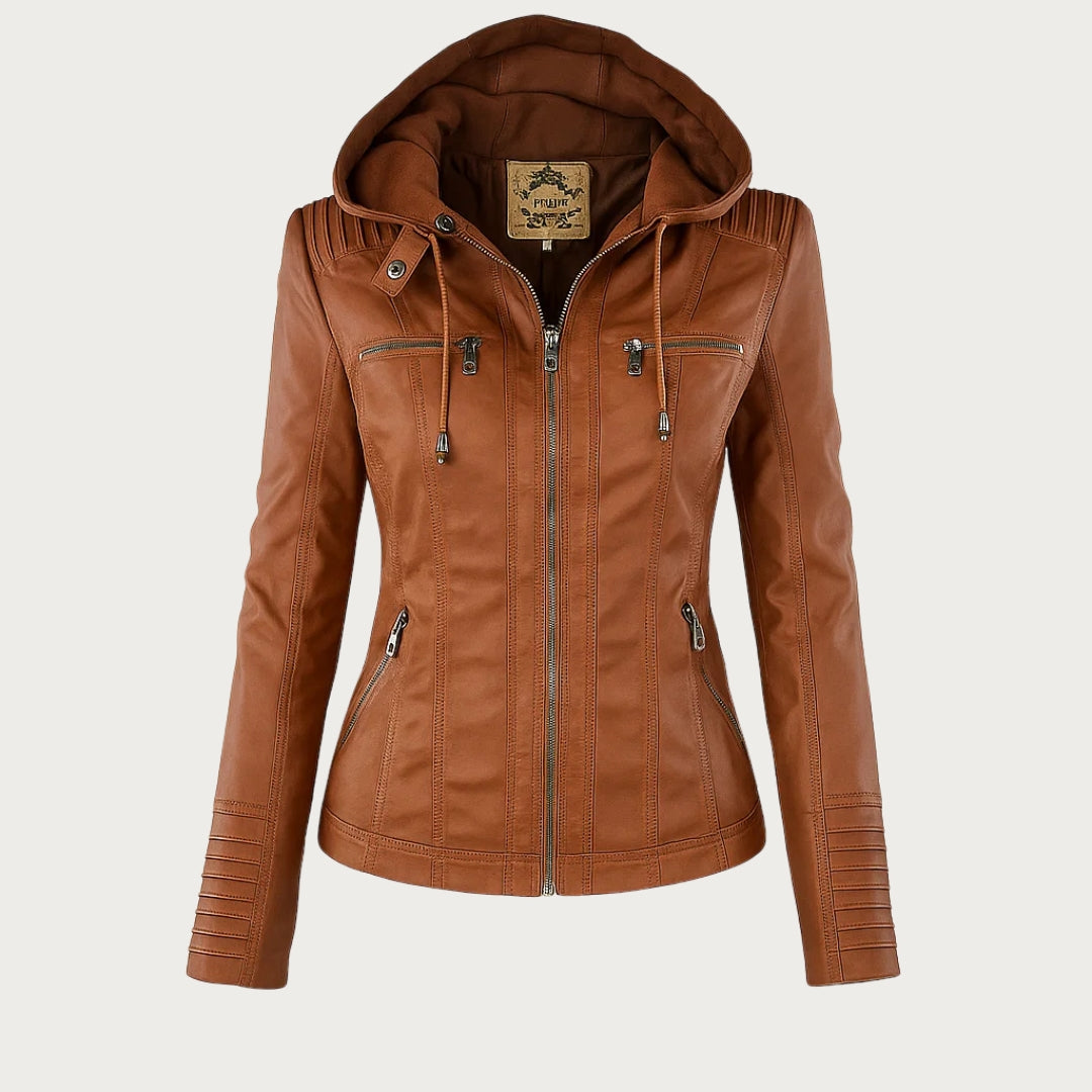Irene | Elegante Kunstlederjacke mit Kapuze