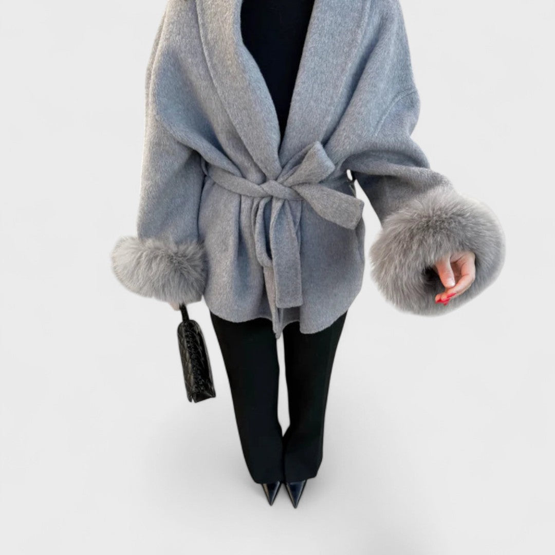 Colette | Eleganter Kurzmantel mit Kunstpelzbesatz