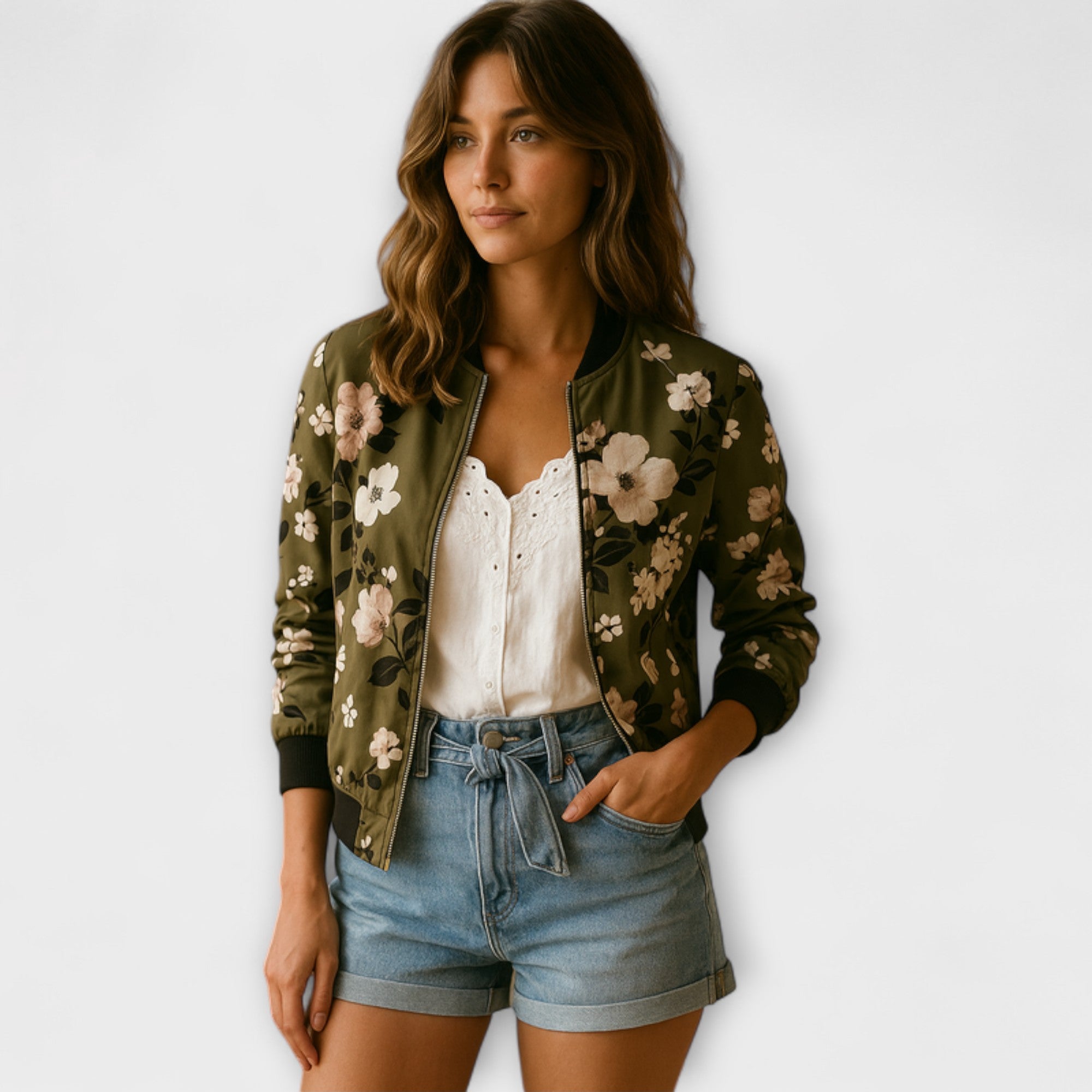 Kaelin - Stylische Bomberjacke mit Blumenmuster