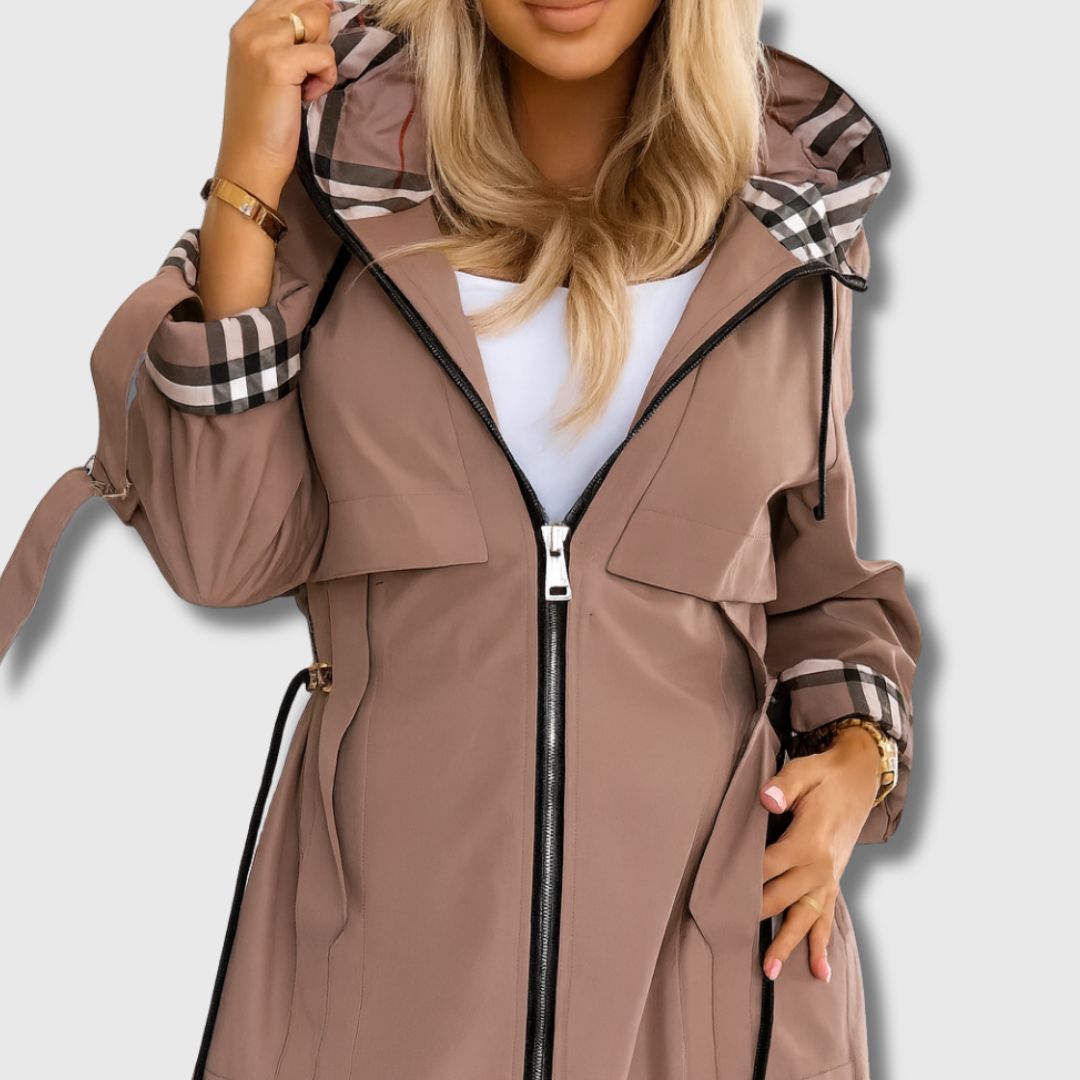 Anna | Lange Übergangsjacke mit Kapuze