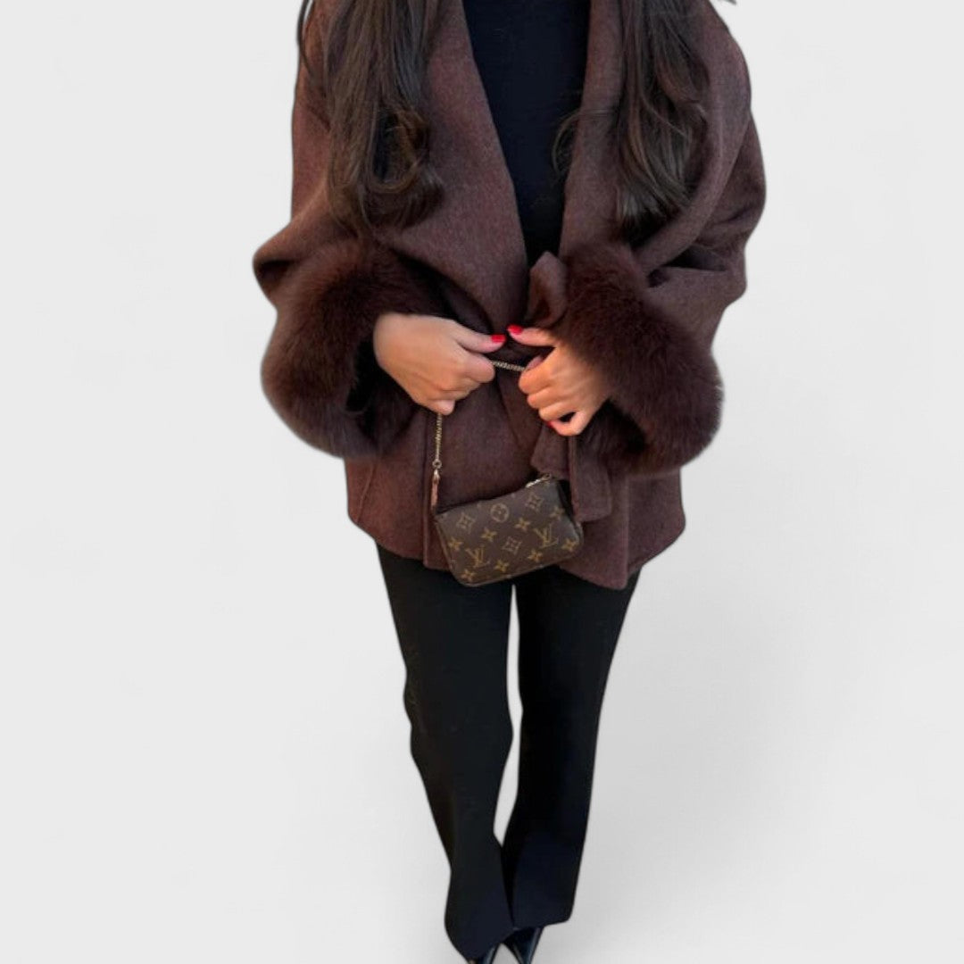 Colette | Eleganter Kurzmantel mit Kunstpelzbesatz