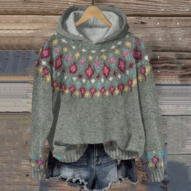 Amira | Warmer Strickpullover mit Kapuze und Norwegermuster