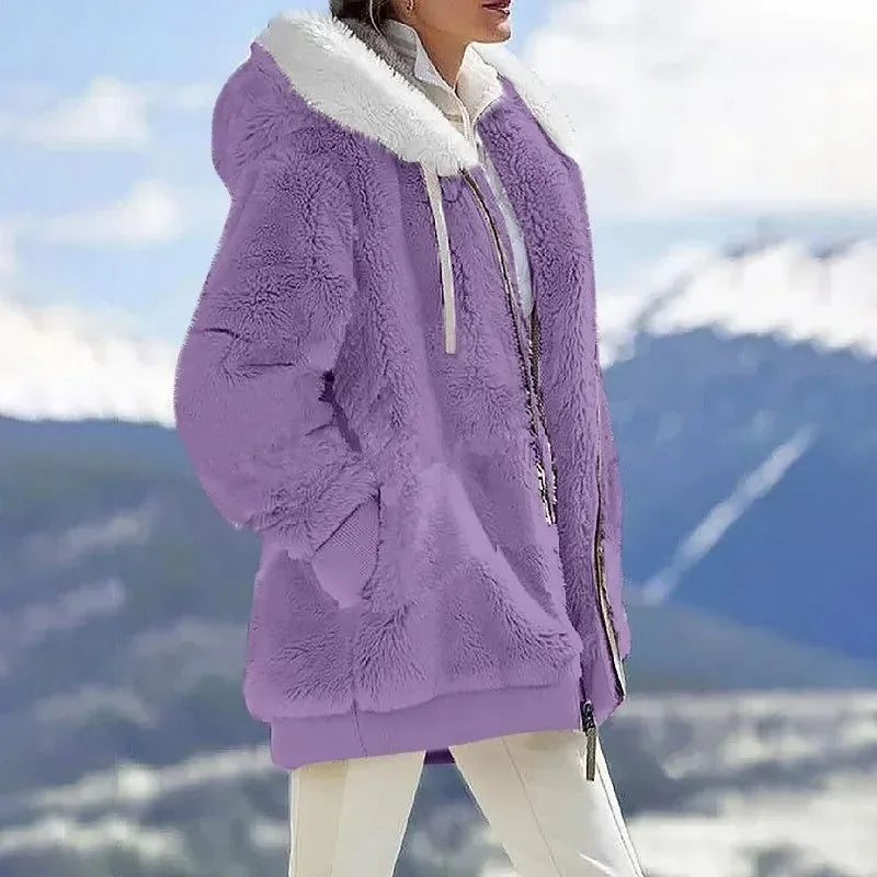 Adelle | Flauschige Farbblock-Kapuzenjacke