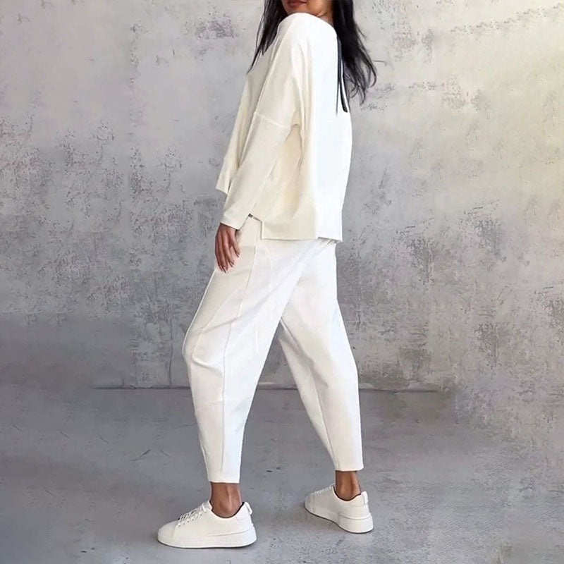 Mode, Freizeit Langarm mit rundem Hals & Hose 2-teiliger Set