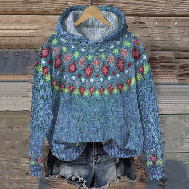 Amira | Warmer Strickpullover mit Kapuze und Norwegermuster