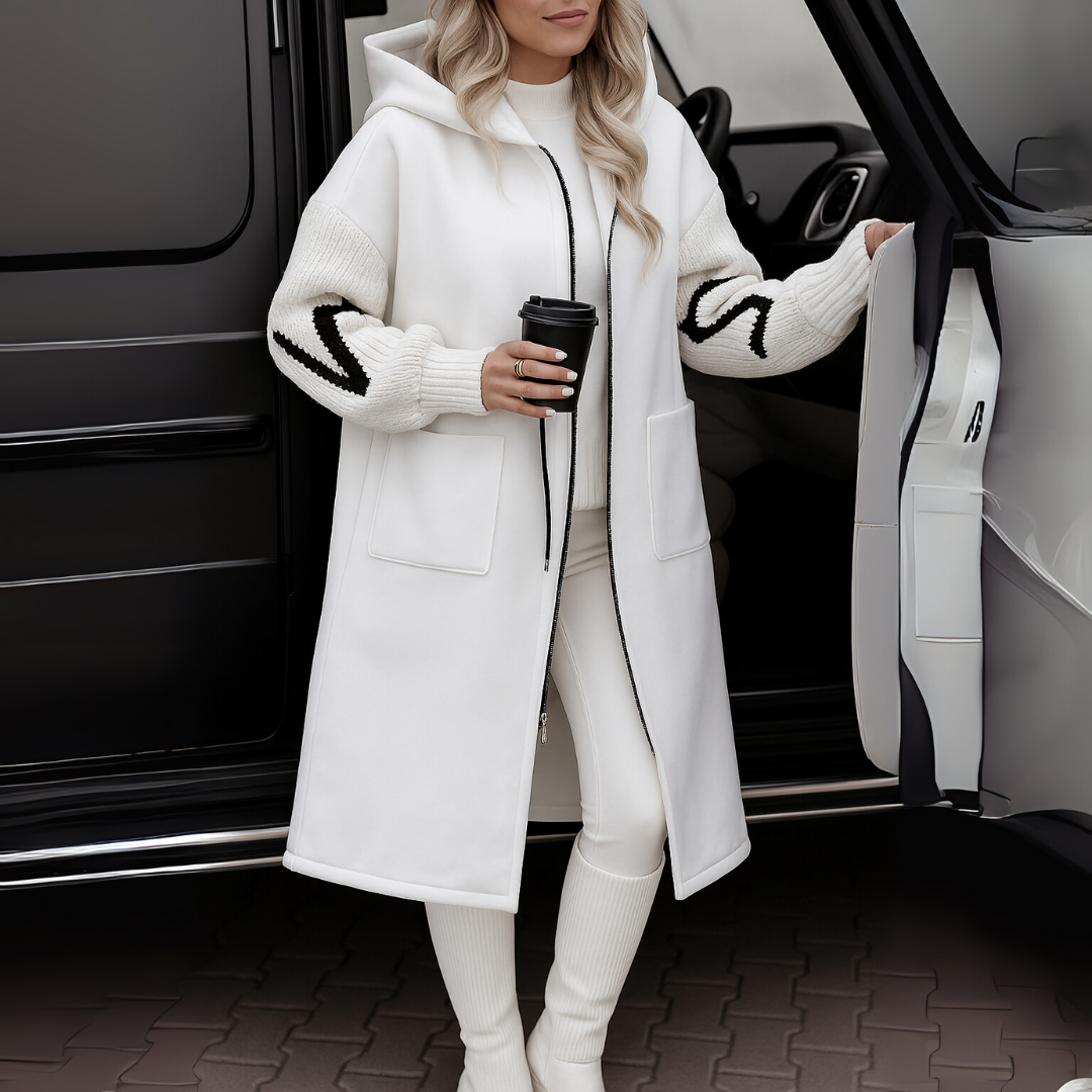 Eveline™ | Langer Kapuzenmantel mit Strickärmeln