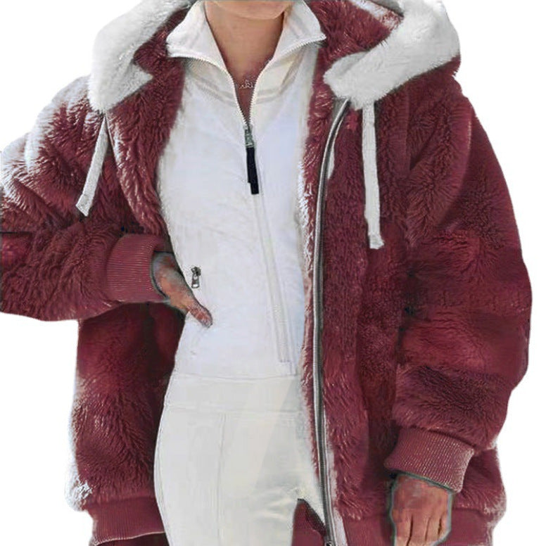 Adelle | Flauschige Farbblock-Kapuzenjacke