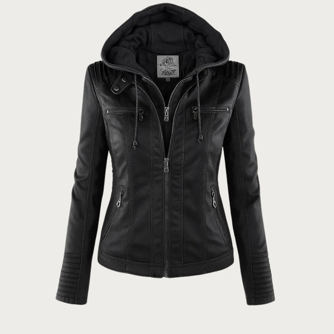 Irene | Elegante Kunstlederjacke mit Kapuze