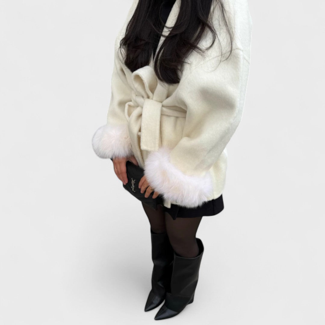 Colette | Eleganter Kurzmantel mit Kunstpelzbesatz