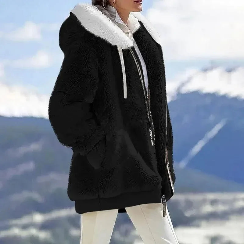 Adelle | Flauschige Farbblock-Kapuzenjacke
